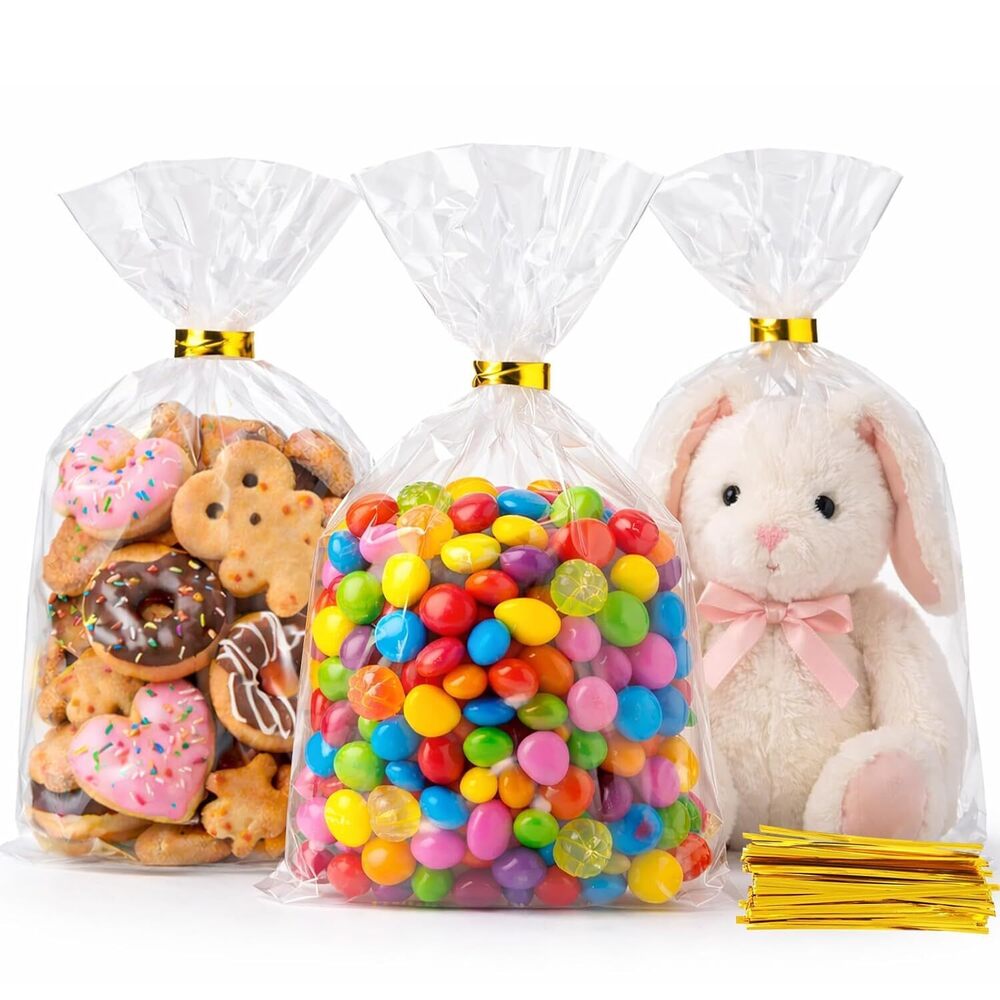 Cellophane Bags 100 PCS 6x10 Inches Clear Gift Gags with Ties Plastic